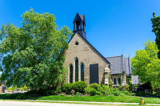 Mackenzie Memorial Gospel Church in Stratford, Ontario, a 19th-century religious building honoring local history with traditional architecture and community significance.