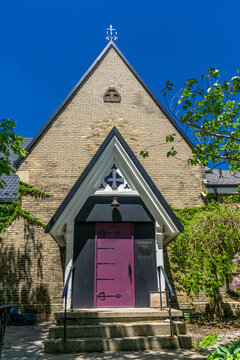 Mackenzie Memorial Gospel Church in Stratford, Ontario, a 19th-century religious building honoring local history with traditional architecture and community significance.