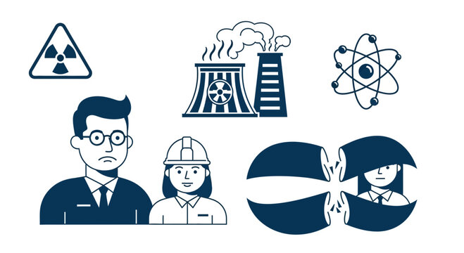 Nuclear Power Energy Icons Set and Professional Engineers Illustration