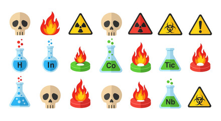 Fototapeta premium Chemical Hazard and Lab Safety Flat Icon Set with Toxic Symbols