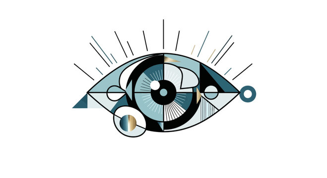 Stylized eye with geometric shapes.