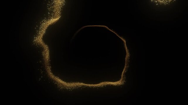 Luxury Single Gold Particle String Vortex Loop on Black Background with Center Copy Space for Logo and Text Elegant Golden Spiral Frame for Premium Awards Celebration Glamour Cinematic Background