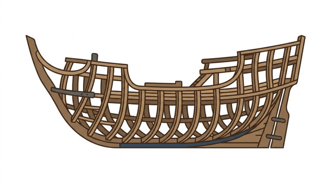 Wooden Ship Hull Frame Construction Nautical Maritime.