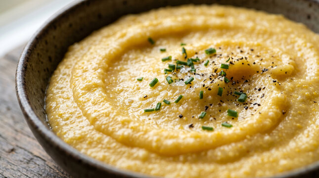 Polenta, creamy texture close up