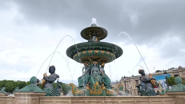 Fontaine des Mers Bronze Sculptures at Place de la Concorde in Paris