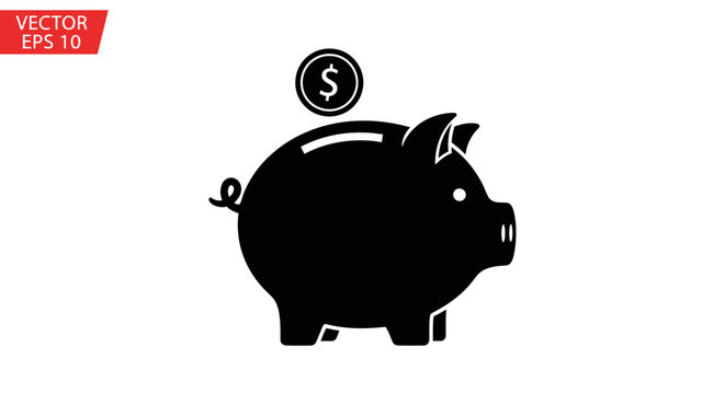 Piggy Bank Icon with Coin Deposit - Saving Money Concept