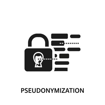 Pseudonymization Icon: Locked Face with Data Stream, Privacy Concept