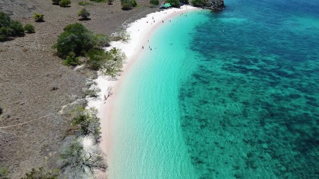 Aerial view of pink beach at komodo national park, indonesia