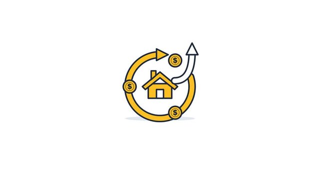 Abstract Real Estate ROI Progress Ring with Orbiting Coins Animation