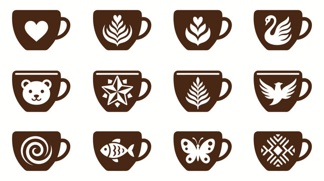 Brown coffee cups with white designs.