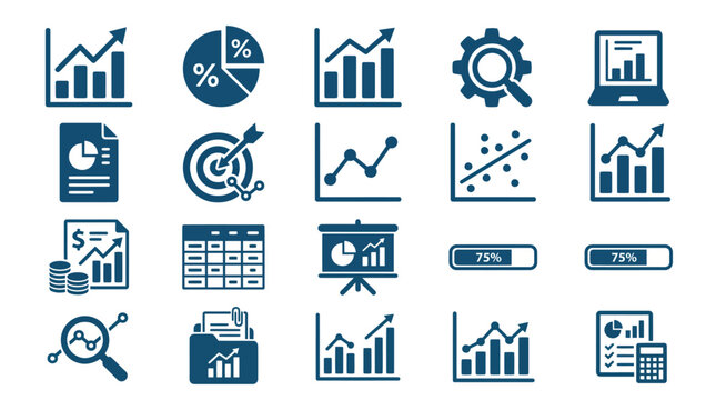 Business finance icons and graphs.
