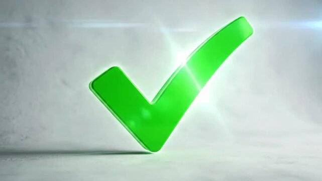 Check mark animation showing a green line with a glowing end on a plain background in a simple format featuring clear movements over time
