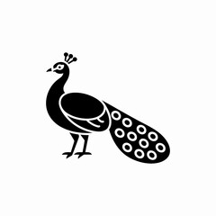 Fototapeta premium A black silhouette of a peacock isolated on a white background