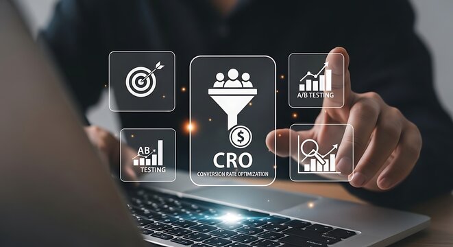 Conversion rate optimization cro concept with digital marketing icons