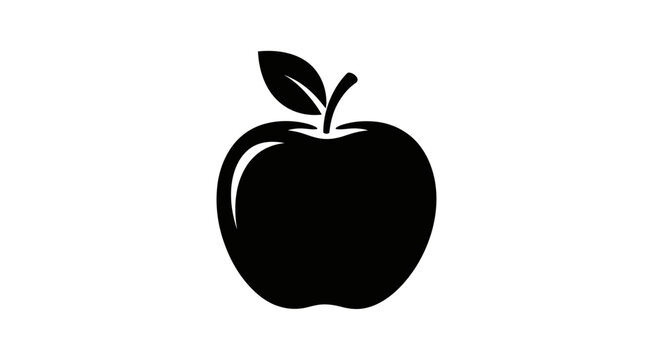 Simple Black Silhouette of an Apple with Leaf and Stem