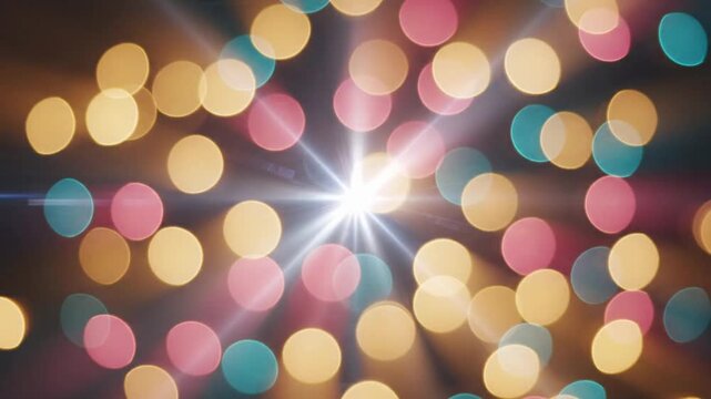 Bokeh background with light rays in motion showcasing colors of nature and brightness