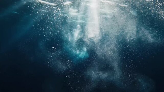 Underwater light rays shine through dark stormy ocean depths with VSRExport