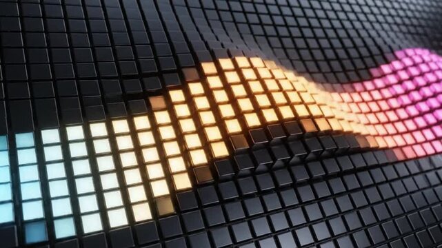 Glowing squares form a second loop on the wall grid at VSRExport during the night