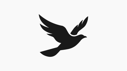 Fototapeta premium Dove Silhouette: A stark black silhouette of a dove in flight, its wings spread wide, symbolizing peace and freedom against a clean backdrop.
