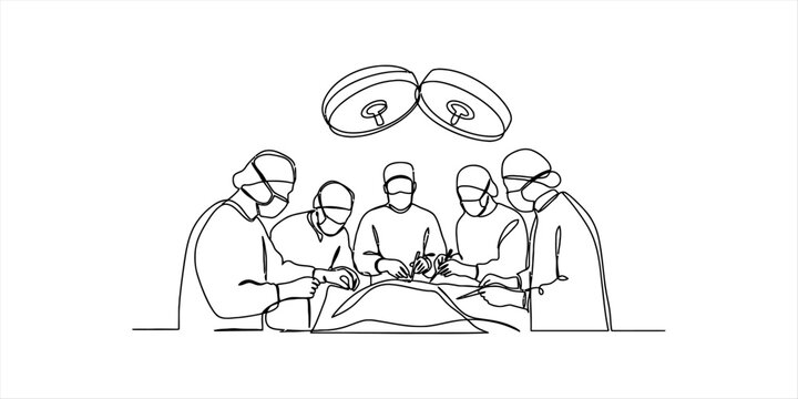 Surgeons performing surgery under operating lights