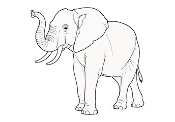 Fototapeta premium African Elephant Line Art Coloring Page for Kids Isolated on White Background