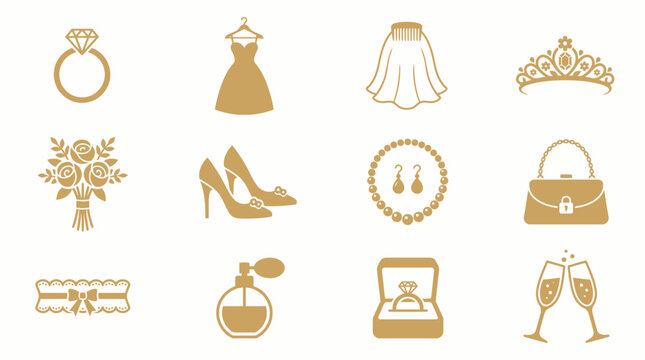 Wedding accessories and jewelry icons.