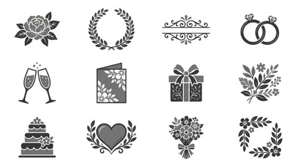 Obraz premium Wedding Icons Collection Decorative Elements Symbols.