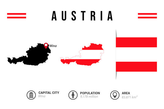 Austria flag and map set on white background