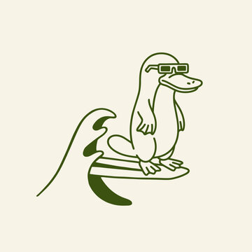 Duck surfing on a wave board.