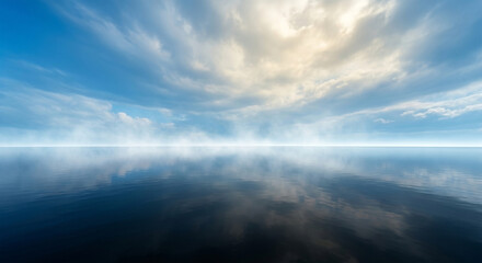 Obraz premium A minimalist yet majestic landscape showing the separation of the waters. A vast, calm, reflective primeval ocean below, and a sweeping