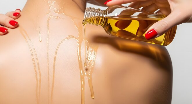 Minimalist cosmetic backdrop featuring smooth oiled female skin