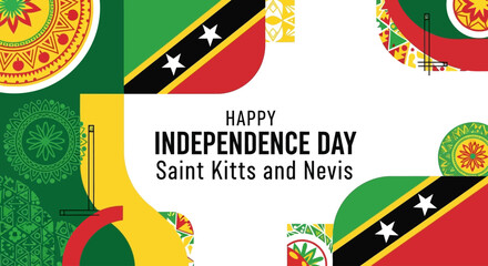 Fototapeta premium Happy Independence Day Saint Kitts and Nevis with flag elements and patterns