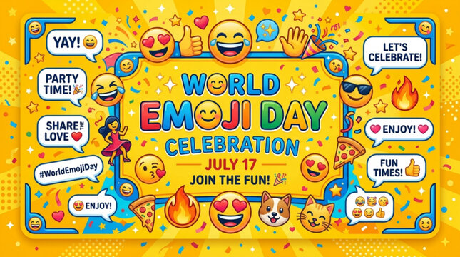 World emoji day celebration on july 17 with smiling faces