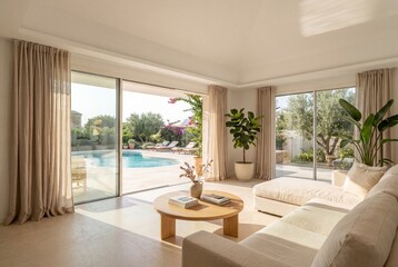 Fototapeta premium Premium Resort Villa Interior with Summer Travel Mood