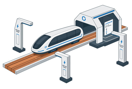 Maglev train on guideway track.