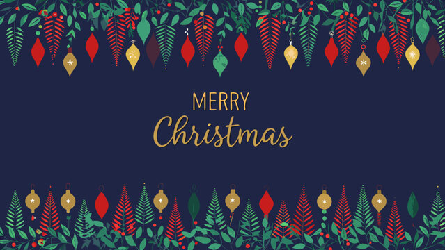 Festive floral ornament pattern with red teardrop shapes on navy background