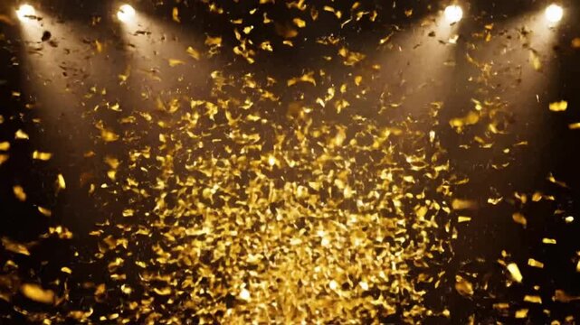 Gold confetti explodes in celebration at VSRExport event in vibrant display of joy and excitement