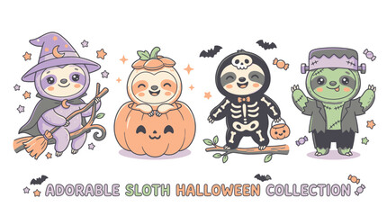 Obraz premium Cute Sloth Halloween Characters Collection.