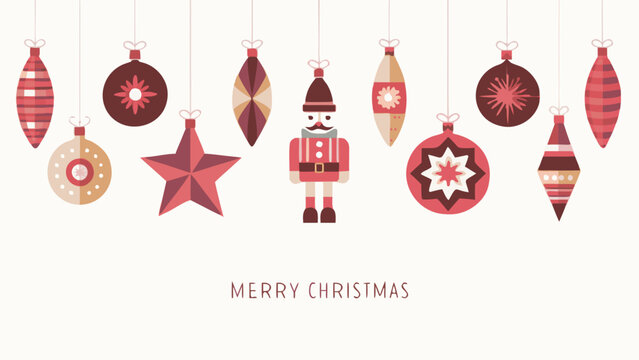 Holiday Ornaments And Nutcracker Illustration In A Festive Arrangement