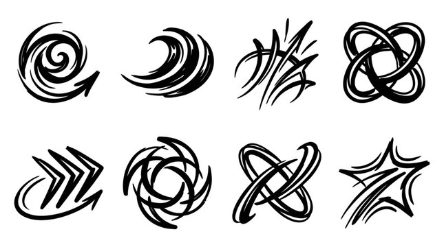 Abstract Brush Stroke Symbols: Swirl, Wave, Burst, Knot, Arrows, Star