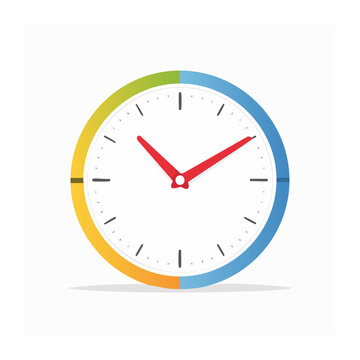 Flat design clock with colorful segments and red hands