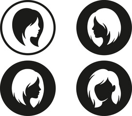 Female Profile Silhouette Logo Set with Short Hair Hairstyles Beauty Salon Vector Icon Collection © MDRAKIB