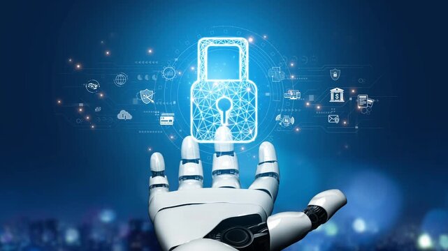 AI-secured system demonstrating multi-layer encryption, identity protection, and password security with modern digital lock interface Marrow