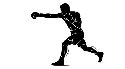 Obraz premium Boxer Silhouette Punching - Dynamic Action Silhouette of a Fighter