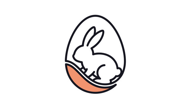 Minimalist easter bunny silhouette integrated into an egg shape with a splash of color for modern holiday greeting cards and logos.
