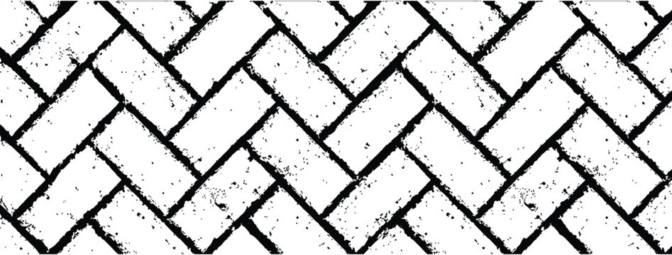 Grunge herringbone brick pattern vector background with distressed seamless stone texture