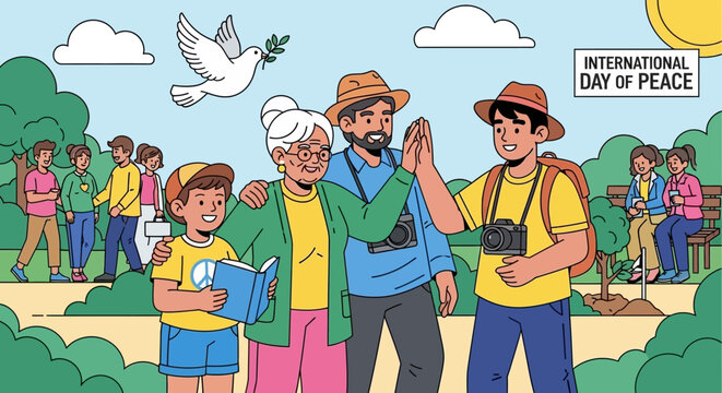 Diverse Generations Celebrating International Day of Peace in a Park