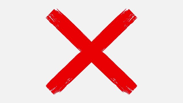Cross mark error symbol wrong cancel rejection transparent background. Animated red X error Icon &ndash; Brushstroke Mark.
Red cross mark icon animation representing error or cancel on black background.