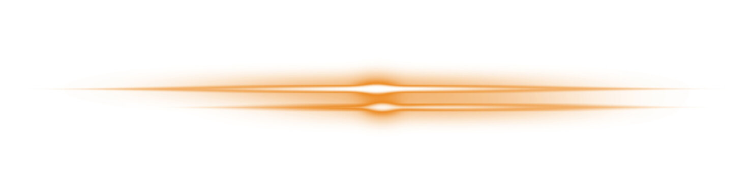 Glowing orange horizontal light streak lens flare effect on transparent background for overlay design