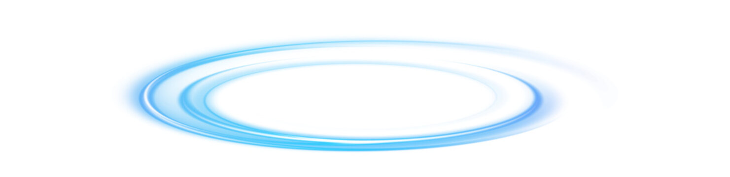 Glowing blue spinning light vortex oval spiral effect on transparent background for podium overlay